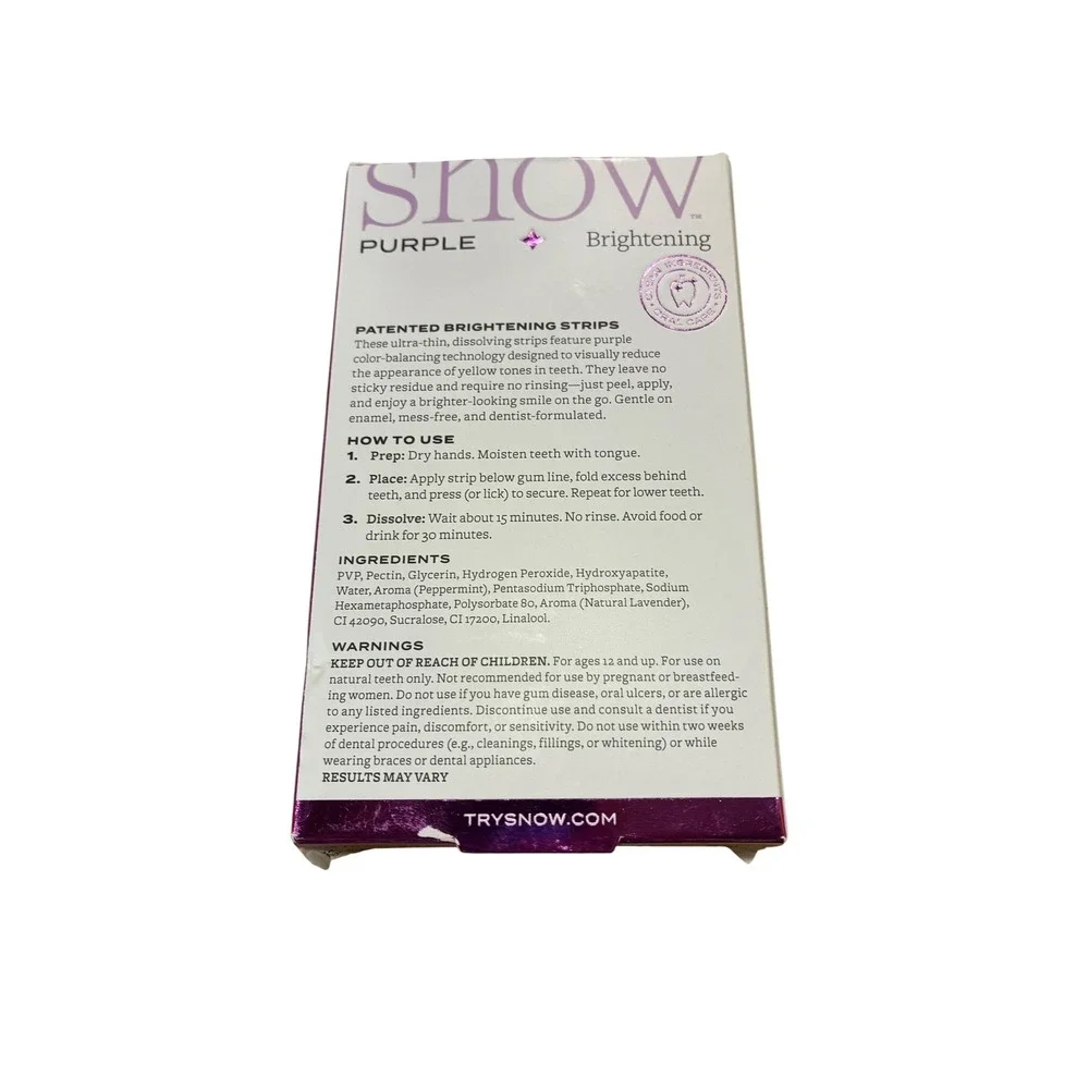 SNOW Purple Dissolving Teeth Whitening Strips‎ Lavender Mint 14ct Color Correct